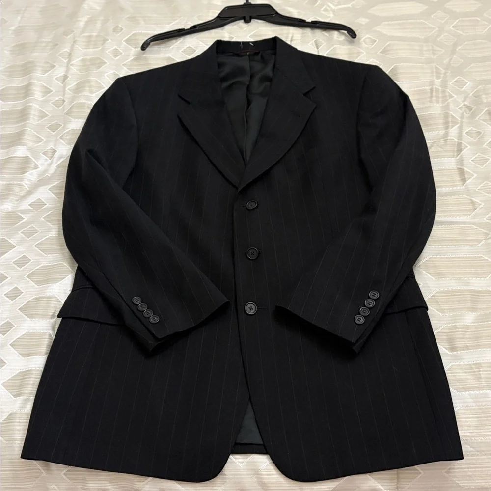 Hart Schaffner Marx black pin stripe suit blazer jacket sport coat 100% wool 41R